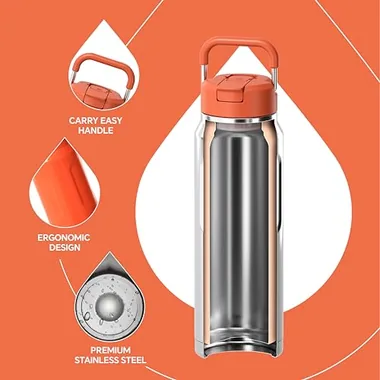 32 oz insulated bottle with a straw and two lids, view 3