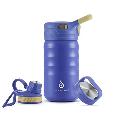 12 oz insulated bottle with a straw in Purple