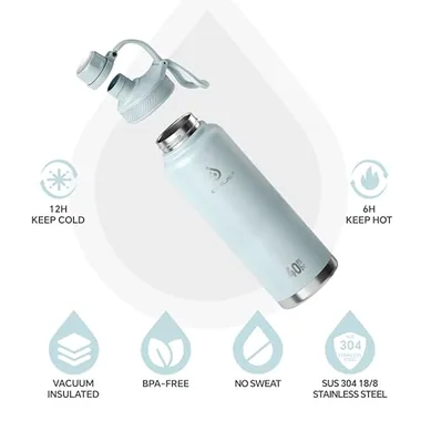 40 oz insulated bottle and two lids, view 2