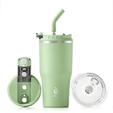 18 oz tumbler with a straw in Avocado Green