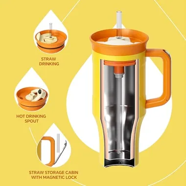 32 oz tumbler with a handle and straw, view 3